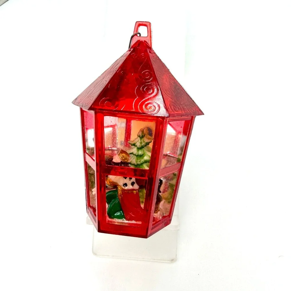 Jewelbrite Vintage‎ Red Plastic Lantern Christmas Ornament Wise Man Diorama